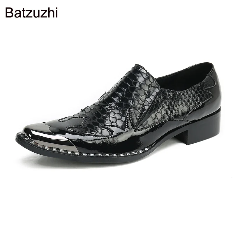 

Деловые кожаные туфли Batzuzhi для мужчин, модные черные деловые туфли из мягкой кожи с металлическим носком для мужчин, размеры 37-46