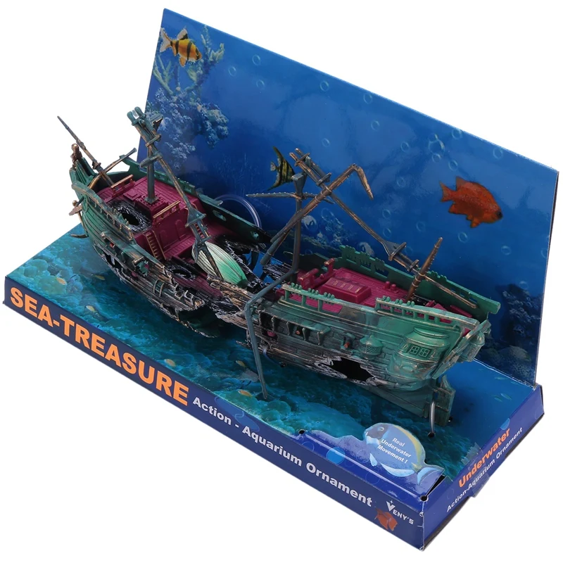 Large Aquarium Decoration Boat Plactic Aquarium Ship Air Split Shipwreck Fish Tank Decor C