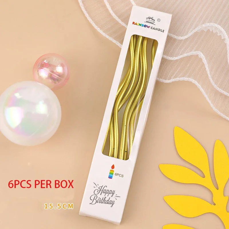 6 Teile/los Bunte Kuchen Kerzen Kurve Hochzeit Geburtstag Party Kuchen Dekoration Goldene Rosa Paraffin Liefert DIY Backen Jungen Mädchen – Detail 7