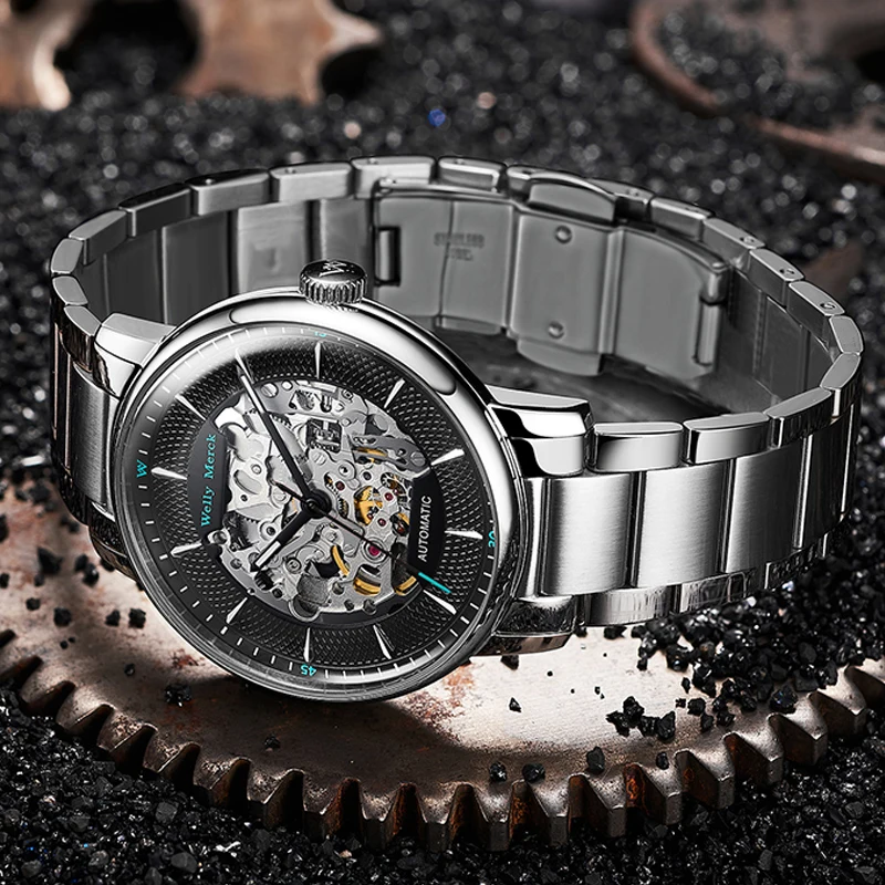 WM Watch WellyMerck Automatic Mechanical Watches Man Business Casual Water Resistant 316L Stainless Steel Premium Watch WM017