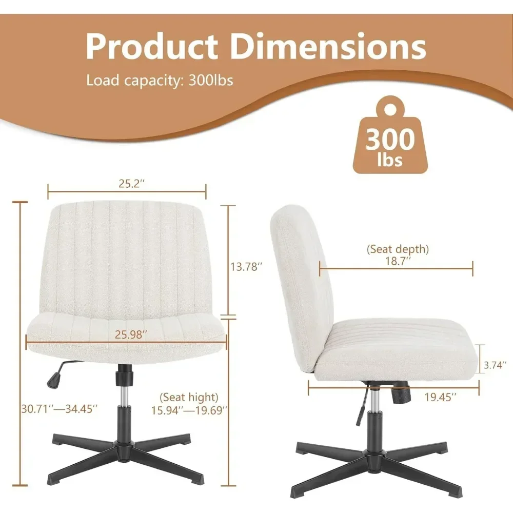 Cross Legged Office Chair, Armless Wide Desk  No Wheels, Modern Home Desk Chairs Swivel Adjustable 3