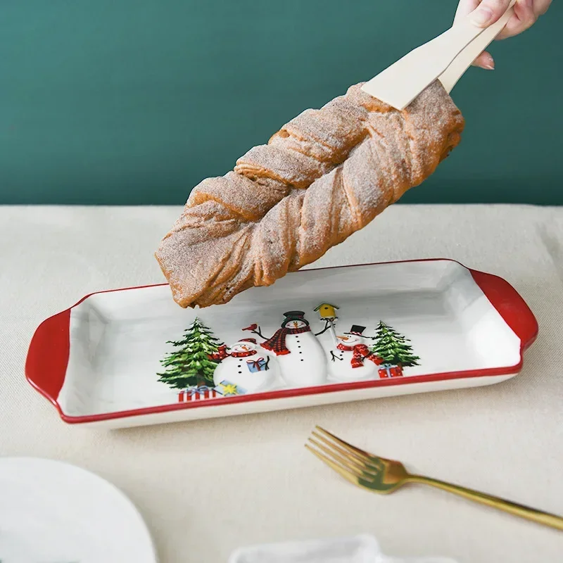 Christmas Plates Ceramic Dinner Plates Household Tableware Food Dining Afternoon Tea Dessert Tray Kitchen Supplies