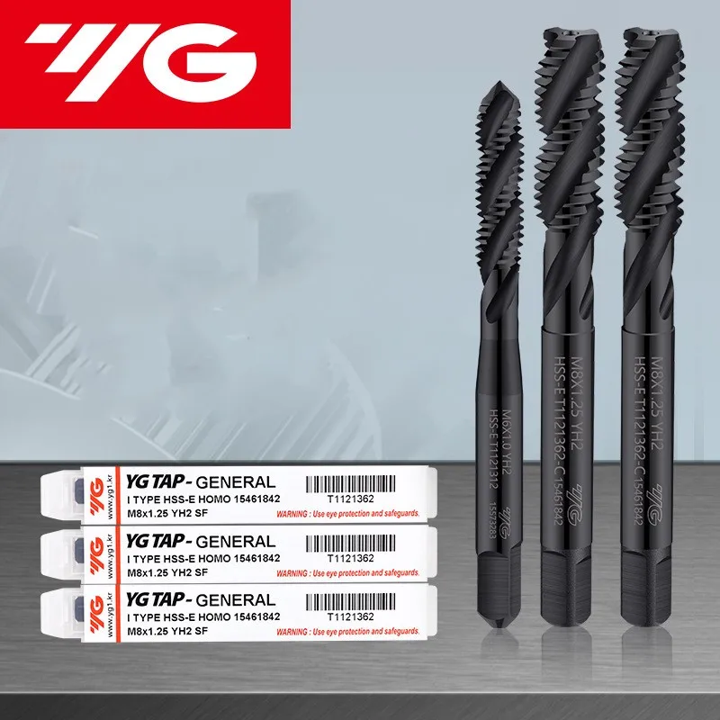 South Korea YG HSSE INOX Metric Spiral Fluted Tap M2M3M4M5M6M8M10M12-M36 Machine Screw Thread Taps 1PCS For Blind Hole Tapping screw tap spiral fluted tap screw tap set