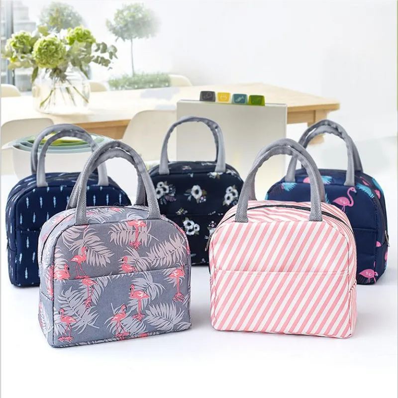 Functional Pattern Cooler Lunch Box Portable Insulated Canvas Lunch Bag Thermal Food Picnic Bags For Women Kids