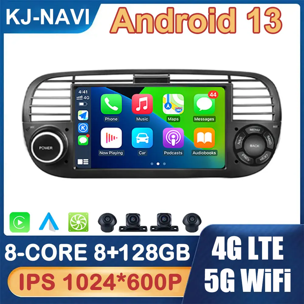 7 Pollici Android 13 Per Fiat 500 2007 - 2015 Autoradio Lettore Video Multimediale Navigazione Gps Dsp Touch Screen Wifi 4G Lte