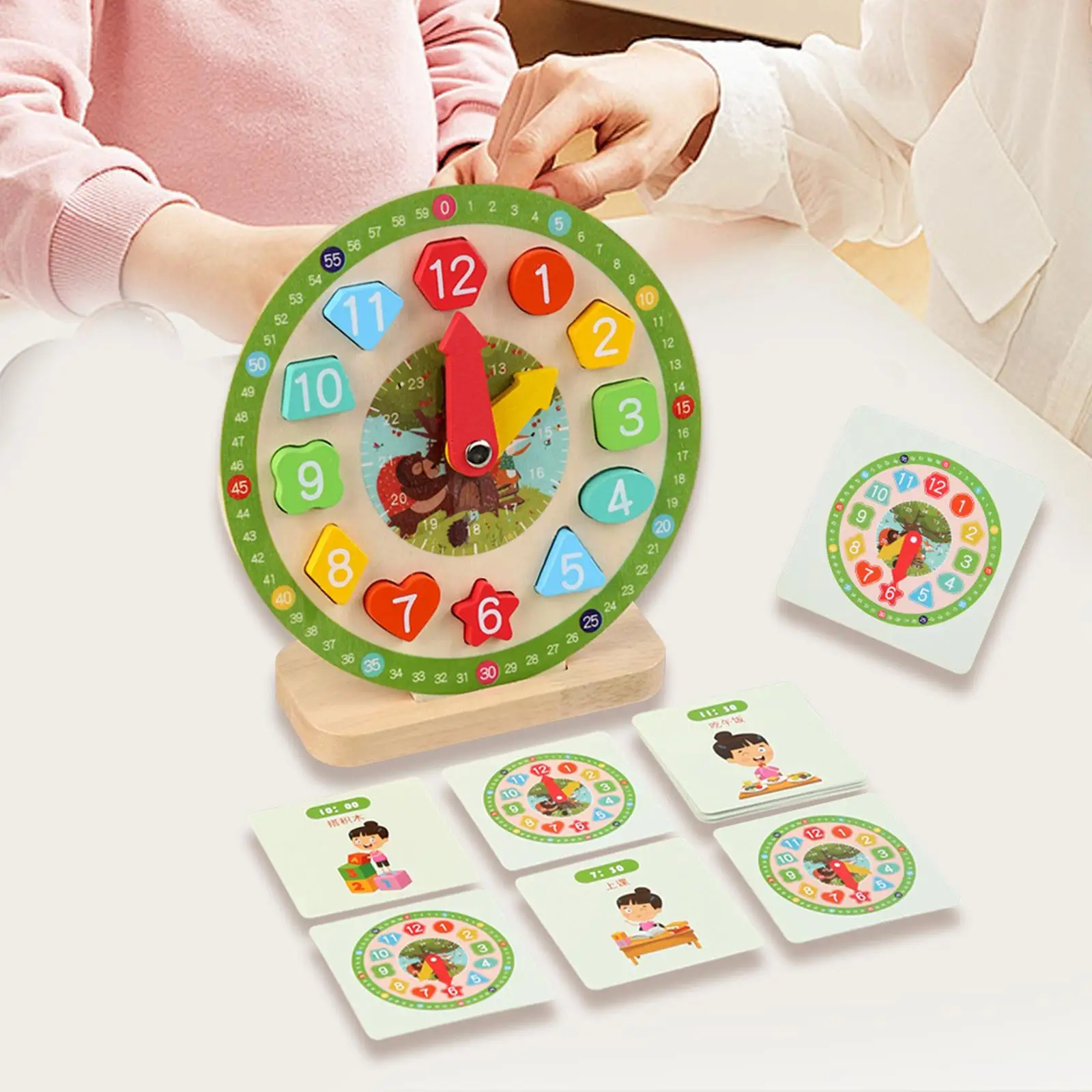 Wooden Clock Kids Toy Montessori Toy Time Learning Teaching Aid for Playroom Clocks Practice Learning Activities Baby Children