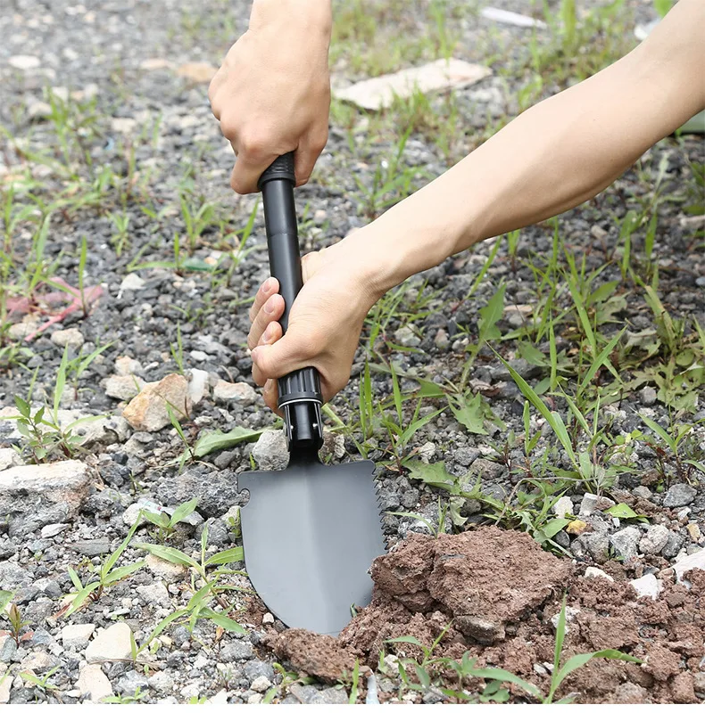 Compact Folding Camping Shovel - Mini Pickaxe with Pouch for Gardening Hunting and Emergencies