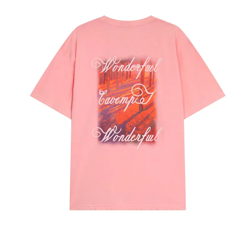 

Новое поступление 2024, Свободный Топ CAVEMPT с круглым вырезом и коротким рукавом для мужчин и женщин, футболки с принтом в виде солнца