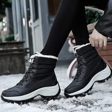 Botas De nieve impermeables para Mujer, zapatos con plataforma para mantener el calor, botines con tacones De piel gruesa, Invierno