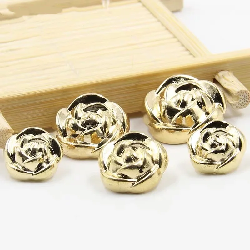 10PCS Gold Metal Flower Buttons Palace Style Relief Rose Button For Coat Shirt Hand Sewing Decoration DIY (15mm, 5/8