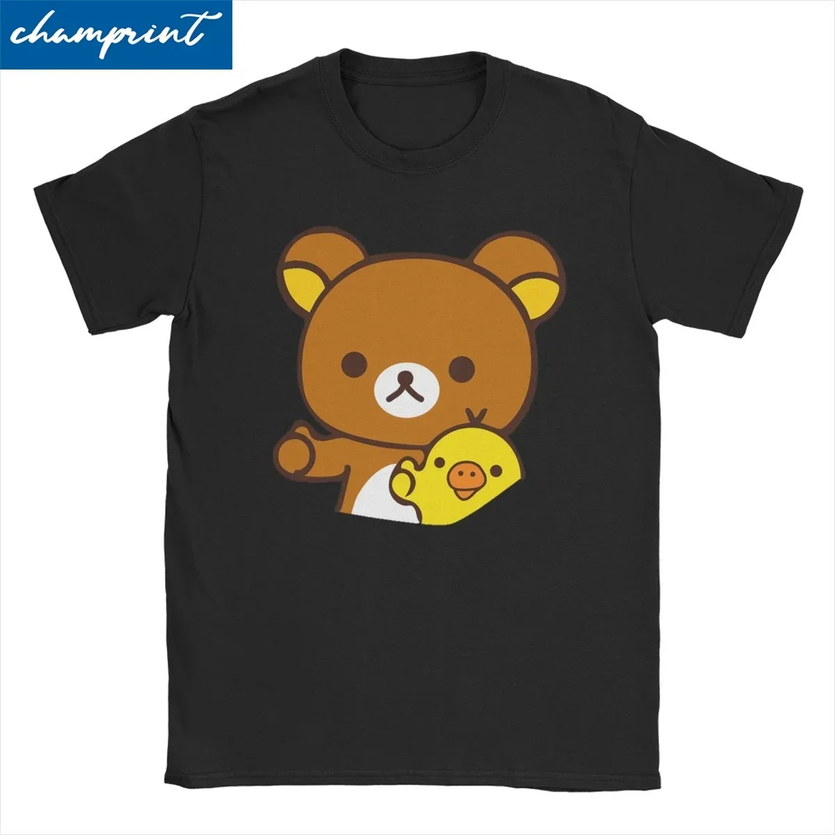 

Футболки Rilakkuma Kiiroitori для мужчин и женщин, одежда из чистого хлопка, сумасшедшая футболка с коротким рукавом и круглым вырезом, футболка