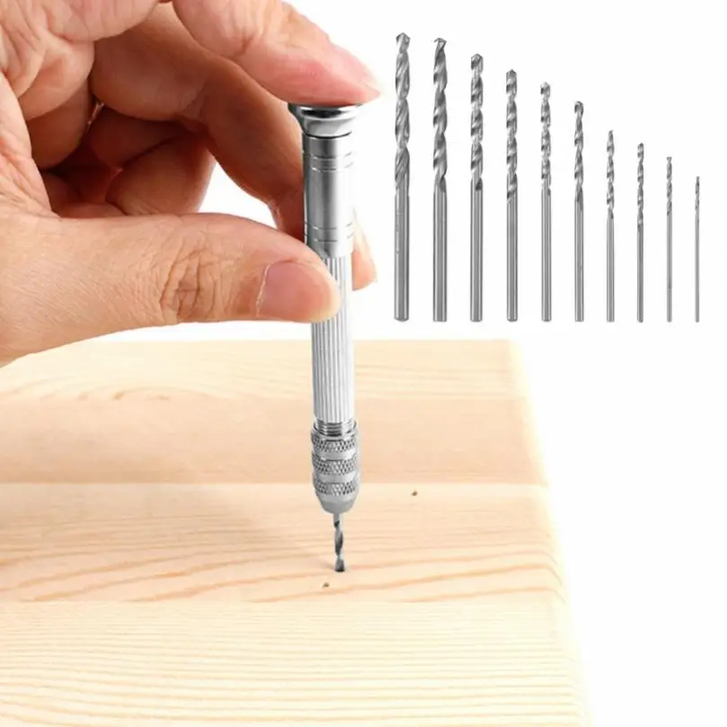 

Stainless Steel Hand Drill Miniature and Model Drill Bit Set Mini Twist Drill Bits with 10 Drill Bits 0.8-3.0mm Manual