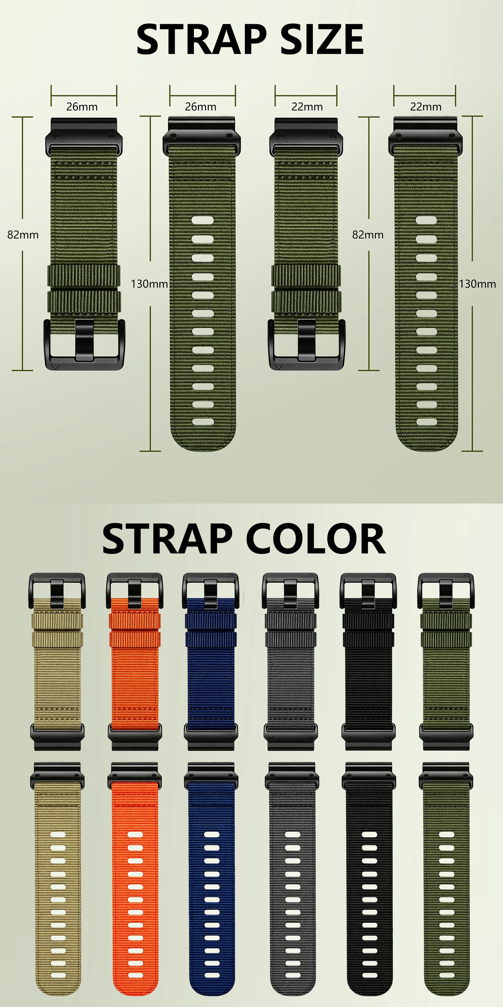 Military Tactical Woven QuickFit Watch Strap, 22mm/26mm