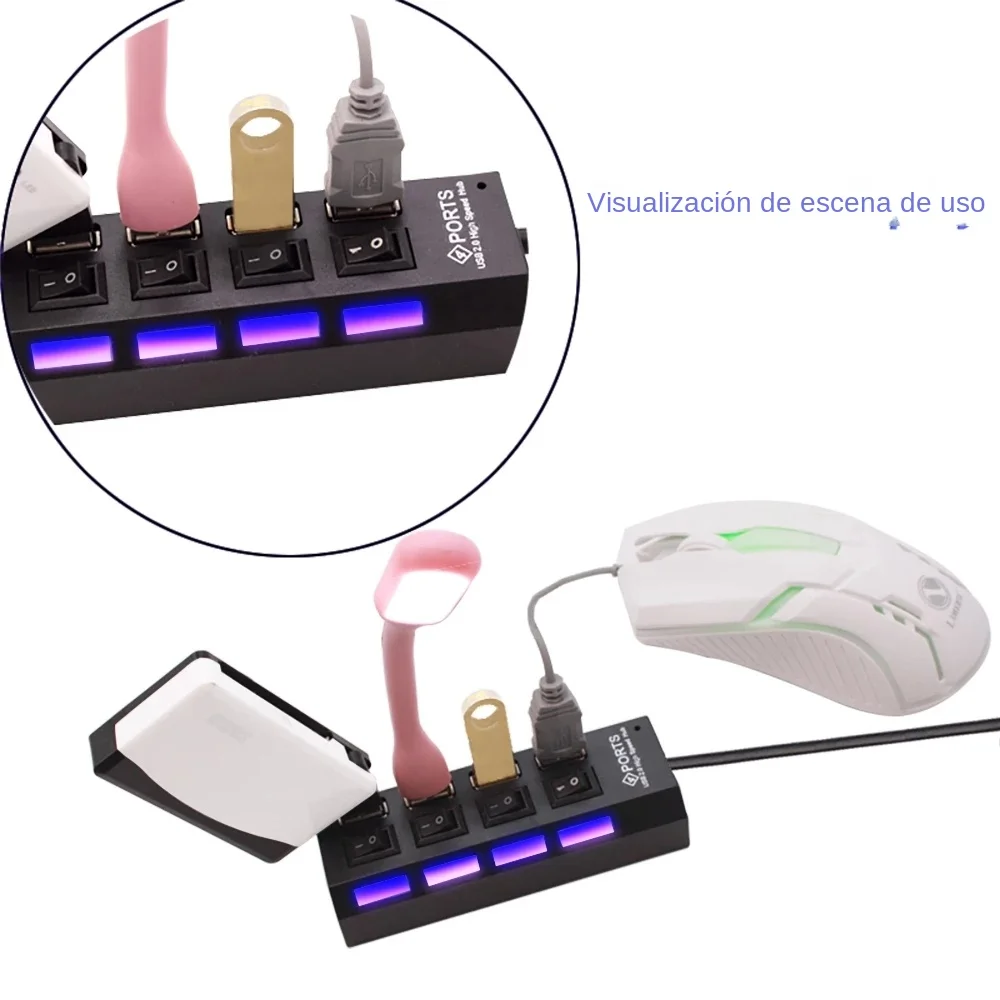 4 Ports USB HUB 2.0 Adapter Expander 4 In 1 Multi USB Splitter Multiple Extender with LED Lamp Switch for PC Laptops