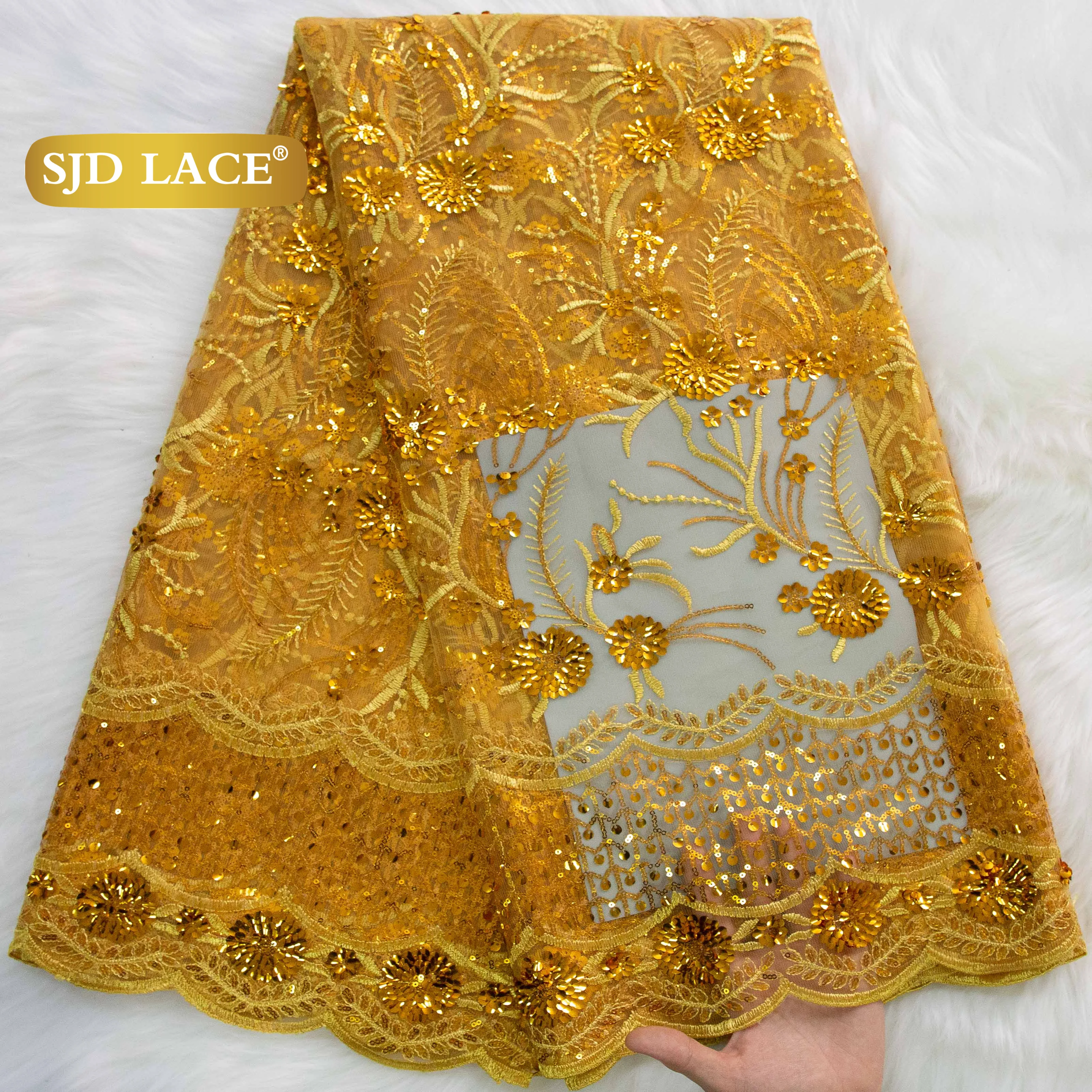 SJD LACE French Lace Fabrics Nigerian Sequins Wedding Dresses 2026 High Quality African Tulle Lace Fabric for Sewing Women 4714