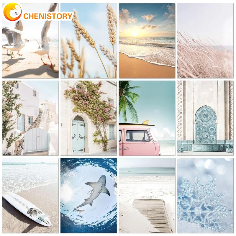 

CHENISTORY 60x75cm Picture By Number Seascape For Adults Handpainted DIY Oil Painting By Number Kits For Home Decoration