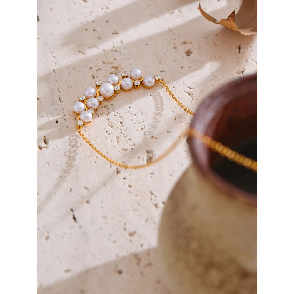 Yhpup Simulated Pearls Cubic Zirconia Necklace