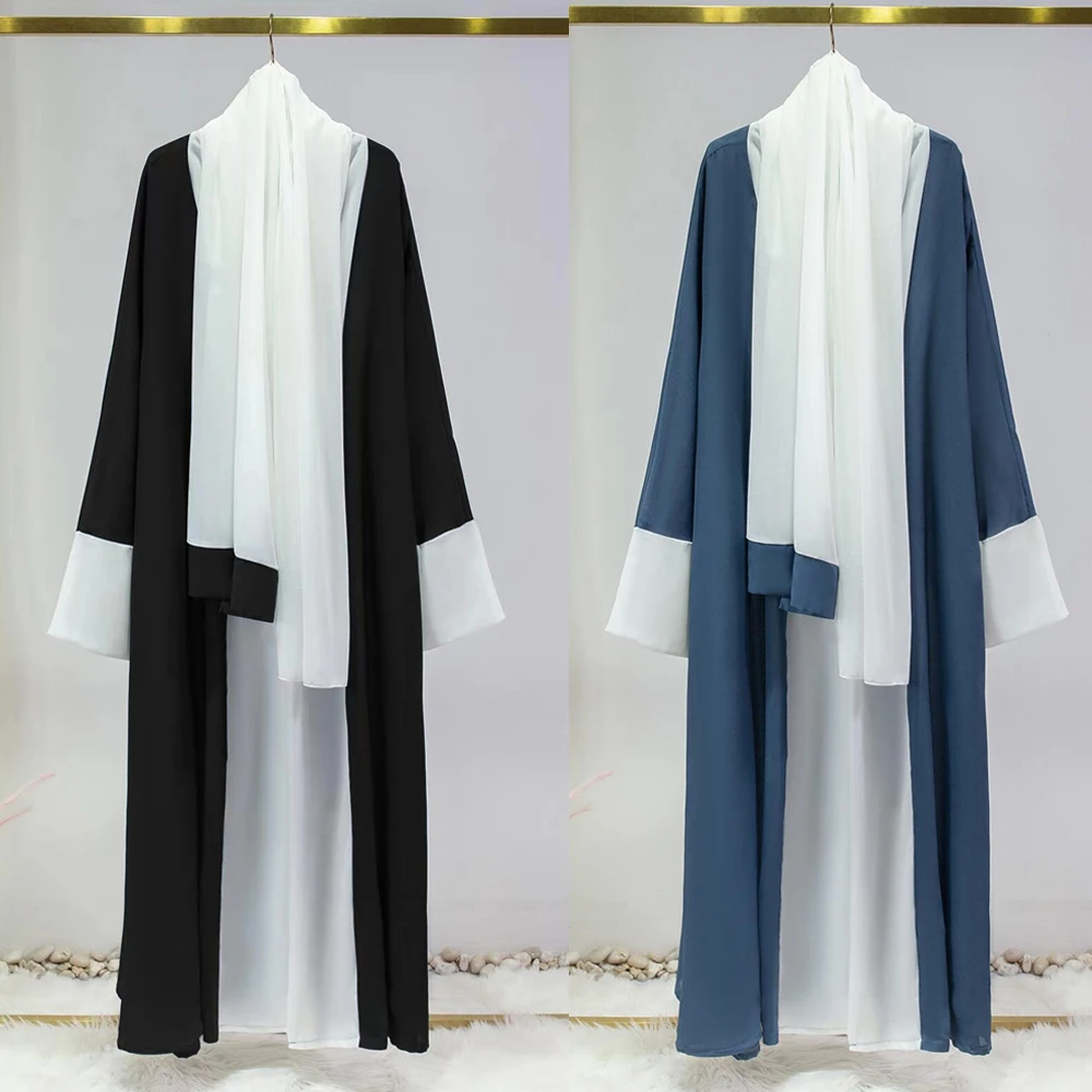 

Eid Ramadan for Elegant Women Muslim Open Abaya Cardigan With Scarf Long Maxi Dress Turkish Dubai Kaftan Arab Robe Kimono Caftan