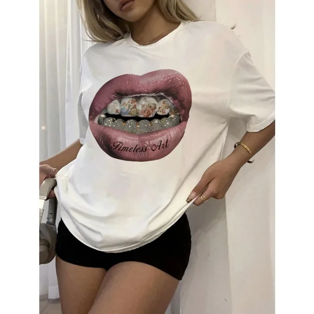 Oversized Butterfly Pattern T-shirt, Women's Black Round Neck Short Sleeve Casual Loose Comfort T-Shirt 2