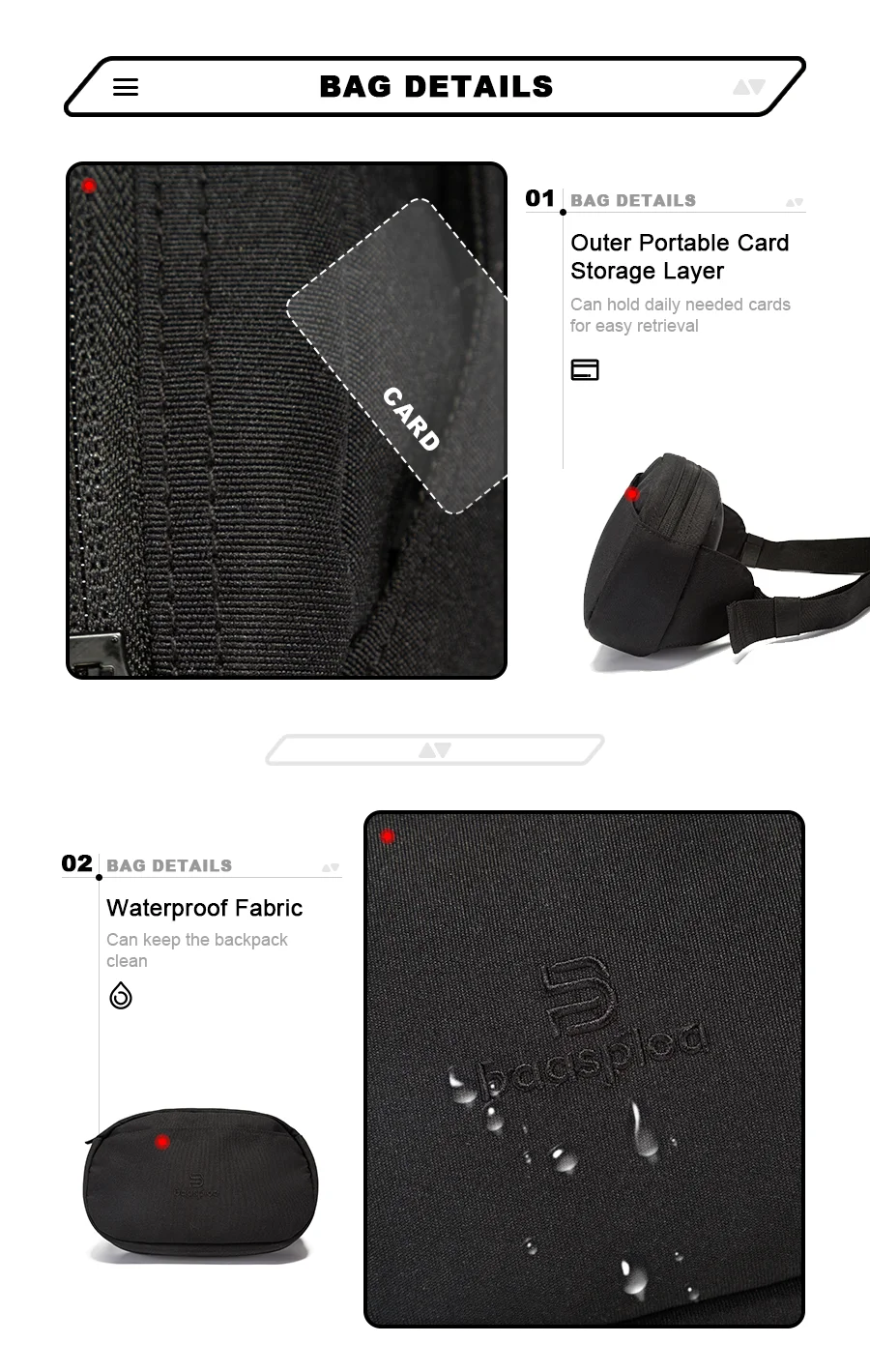 Baasploa Sport-Hüfttasche, modisch, tragbar, für den Außenbereich, Handyhalter, Gürteltasche, Damen, Herren, Fitness, Sportzubehör, wasserdicht – Detail 4