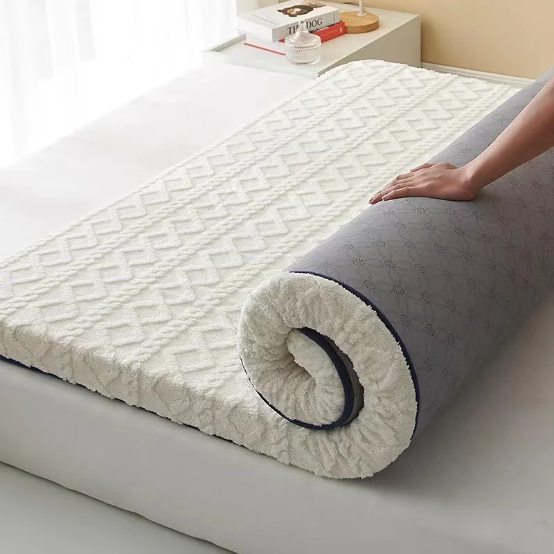 Thick Velvet Plush Mattress Topper Single Queen Size Breathable Sponge  Bedding Mat Soft Tatami Sleeping Pad