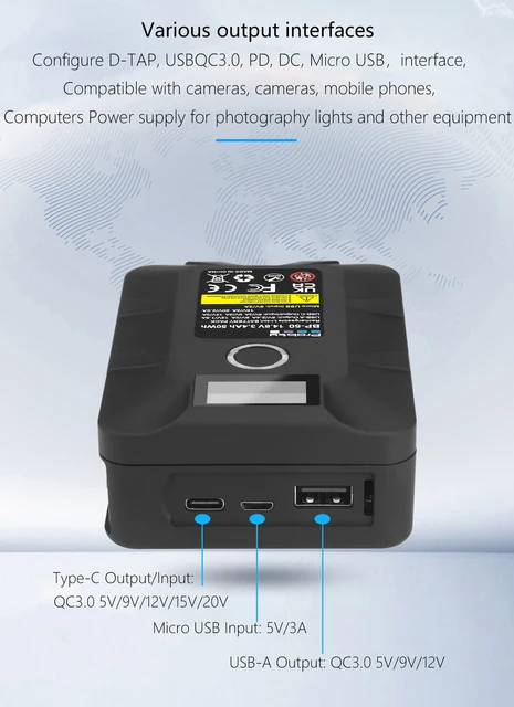 Artman V Mount Battery 72Wh - 100W PD Fast Charge, 400W Output, With D-Tap & USB-C For Cameras & Lights