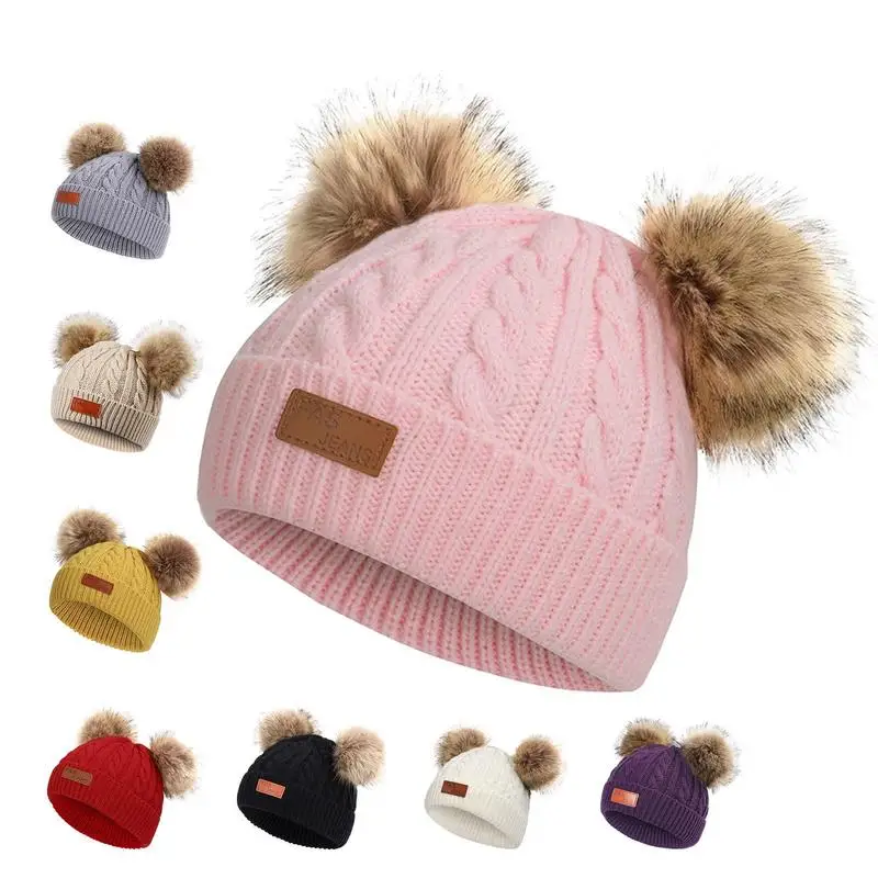 Toddler Girl Hat Pompom Knitted Ski Beanie Hat Comfortable Warm Stretchy Kids Beanie Hats For Boys Girls Toddler Baby School