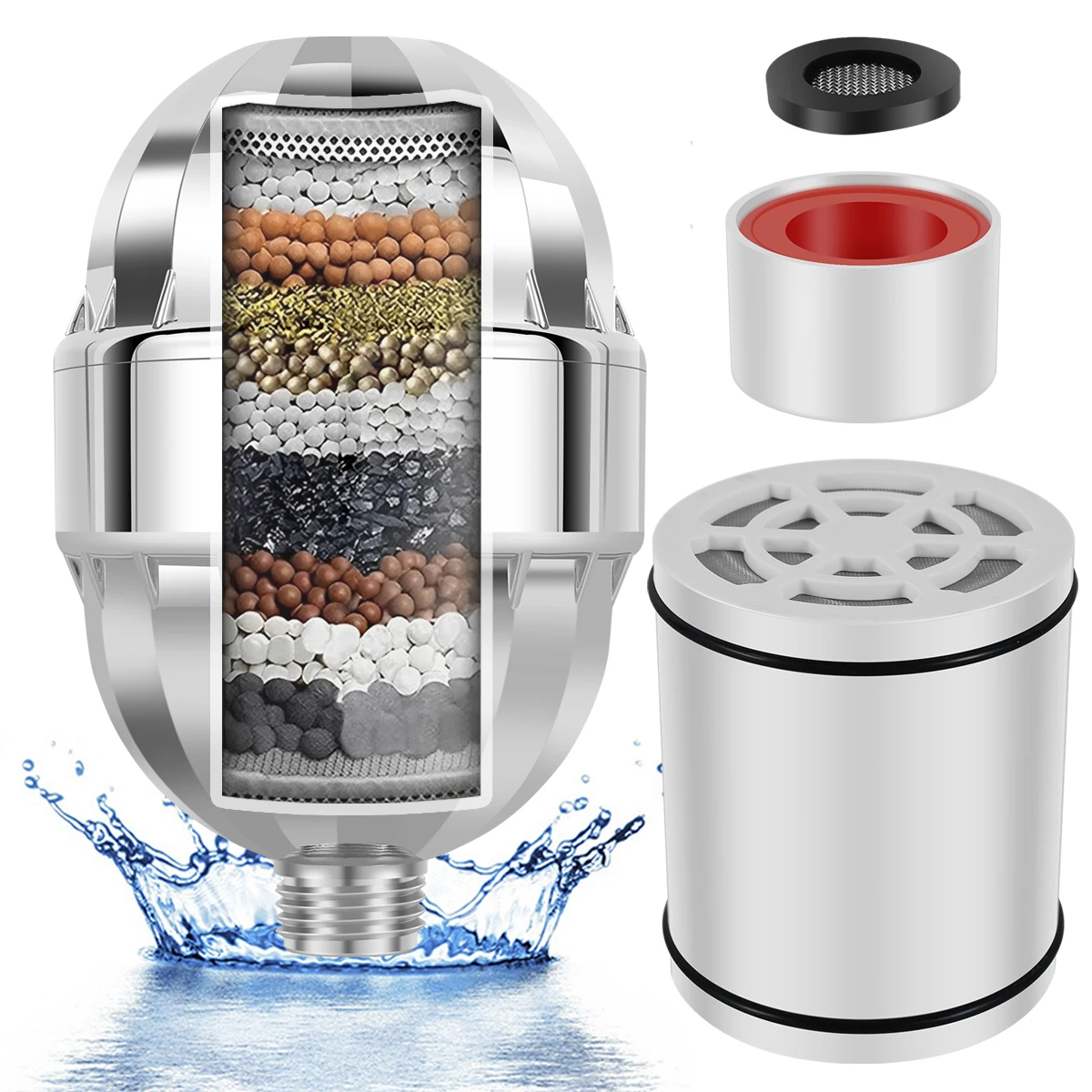 

Shower Water Filter Kit 15-Stage Plastic Shower Head Filter with 1/2inch Thread Stable Shower Filter with Cartridge and Raw