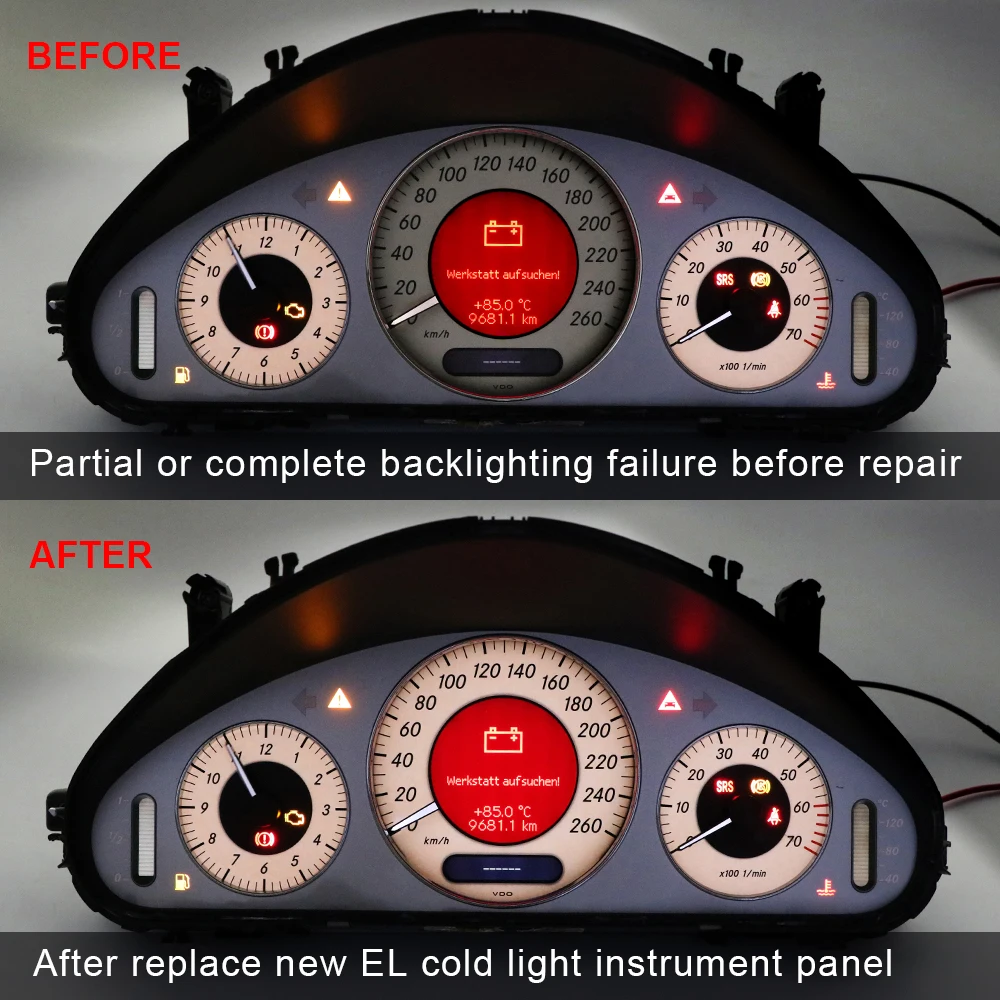 Instrument Cluster Display Car Gauge Meter Gauge Face with EL Cold Light Instrument Panel for Mercedes W211 260KM/H White