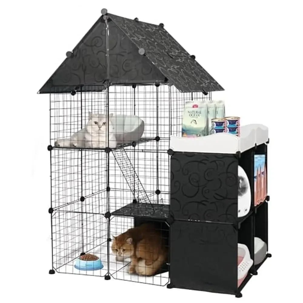 Large Cat Enclosure with Storage Cube Indoor Use DIY Catio Playpen Detachable Metal Cat Cage Multiple Applications Easy to Clean