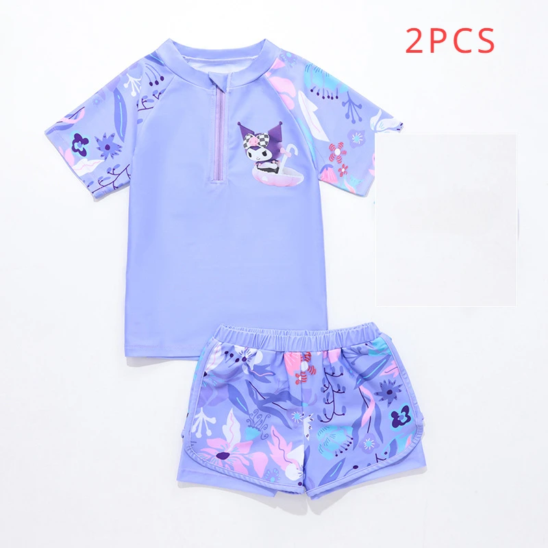 thumbnail image 1 of Conjunto de traje de baño para niñas con estampado de anime coreano Kuromi 2024, nuevo traje de baño profesional de entrenamiento para niños, conjunto de 4 piezas dividido de secado rápido, 1 of 5