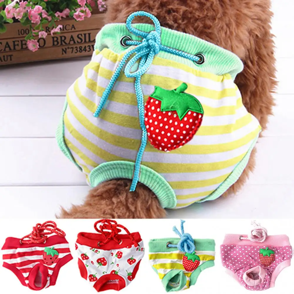 

Cute Strawberry Female Dogs Diaper Pants Sanitary Female Dog Sanitary Pants Dog Underwear Briefs Jumpsuit Pet Physiological Pant