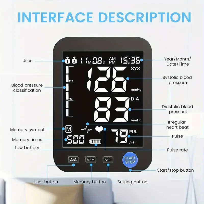 Home electronic arm blood pressure monitor 3.9 inch large backlight LCD voice Bluetooth blood pressure automatic measuring