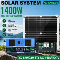 Kit solaire Grennova 1400W avec onduleur intelligent (puissance continue 700W), panneau solaire 30W, contrôleur 60A, 12/24V 110V/220V pour camping-car 1