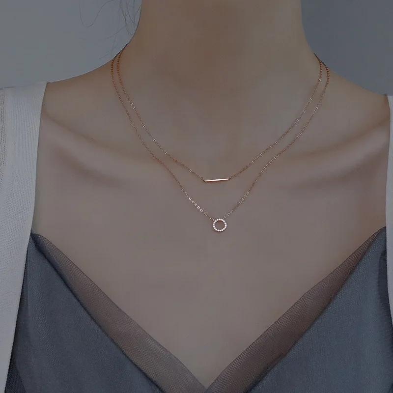 925 Sterling Silver Female Geometric Double Necklace Clavicle Chain Pendant Women Wedding Party Gift Jewelry Accessorie pendant necklace silver necklace