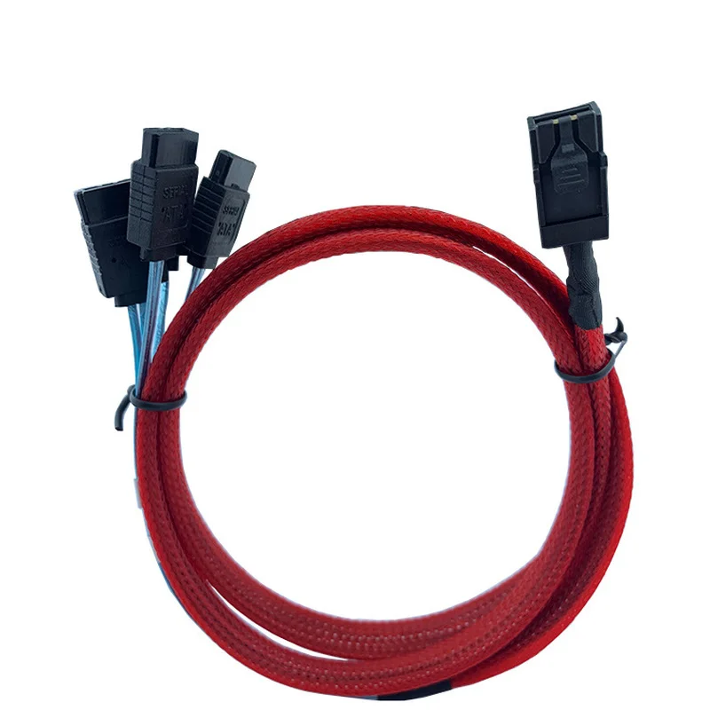 

Built-in Mini Sas Hd SFF-8643 To 4 SATA Storage Hard Drives Red Braided Network Data Cable