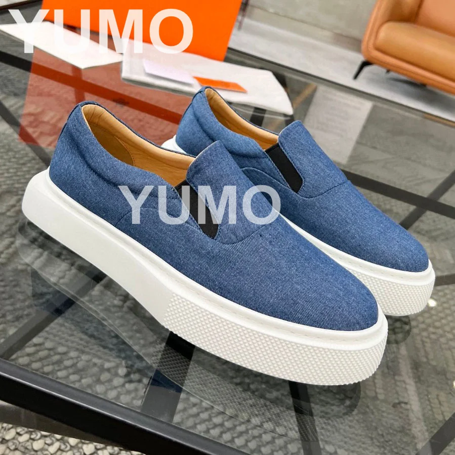 

Men's Canvas Sneakers Size 45 Round Toe Slip On Loafers Design Fashion Thick Outdoor Comfortable Runway Casual Shoes 2024