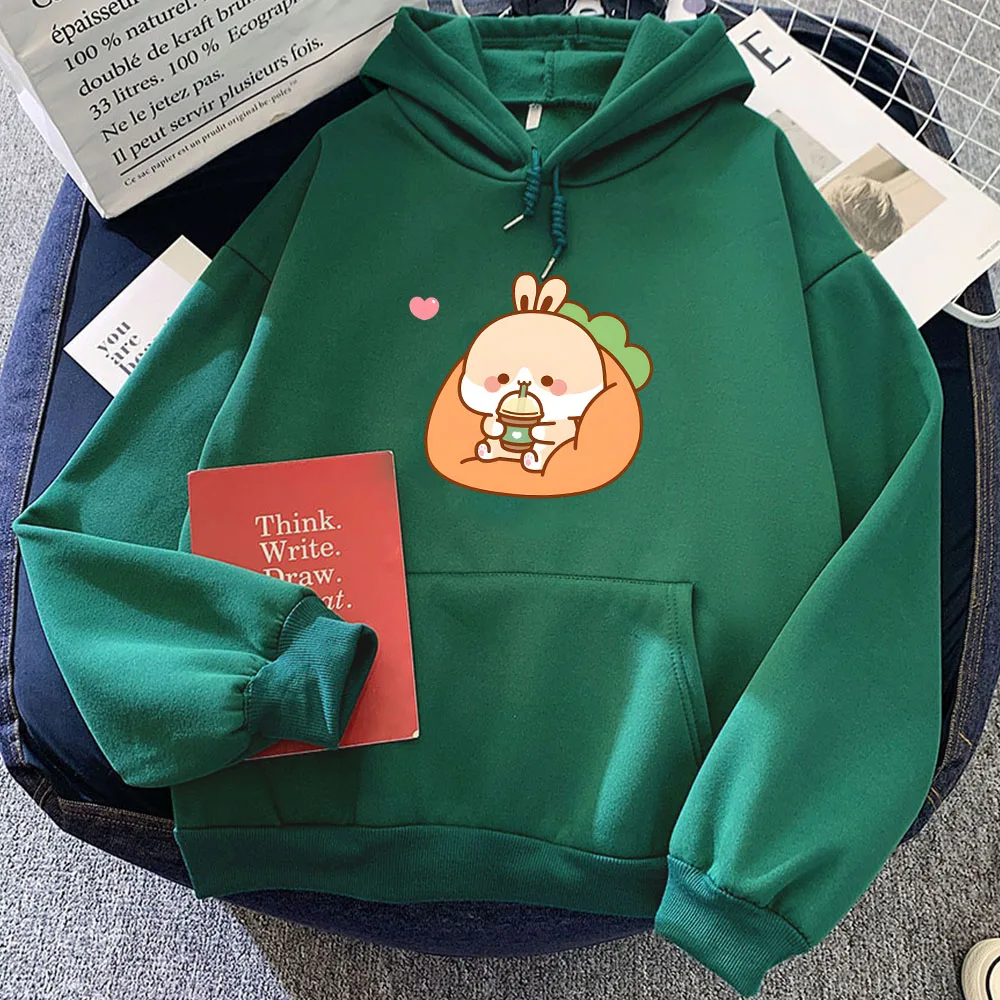 Rabbit Drinking Milk Tea Printed Hoodies Sudaderas Women/Men Clothes Moletom Winter Cartoon Graphic Print Sweatshirt with Pocket