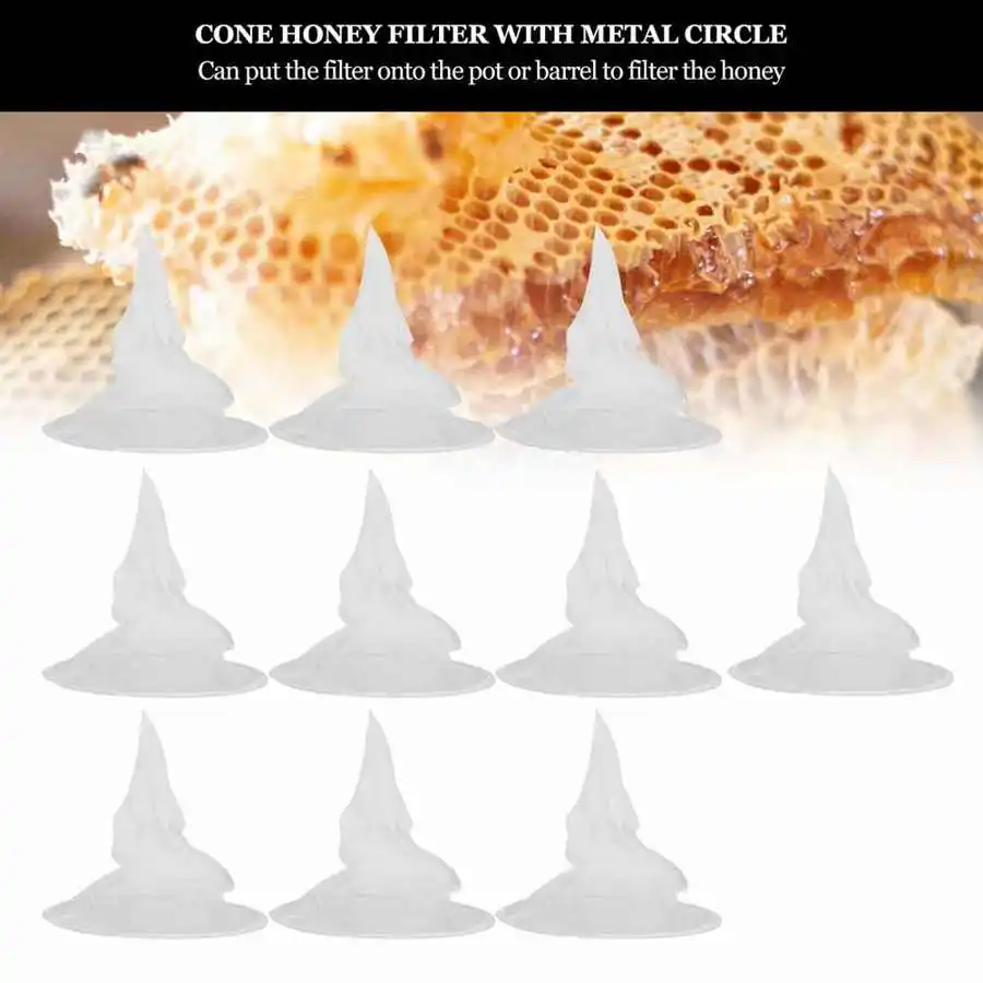 10Pcs Nylon Cone Honey Filter filtration Mesh Red Wine Residue Filtration Net Cloth Reptiles Living Box Beekeeping Equipme