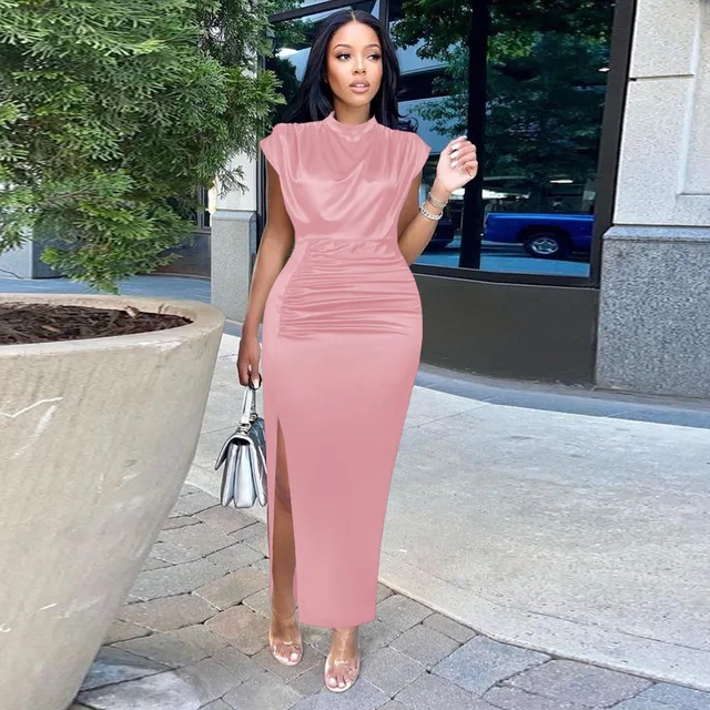 Long Dress Women Party Pleated Bandage 
