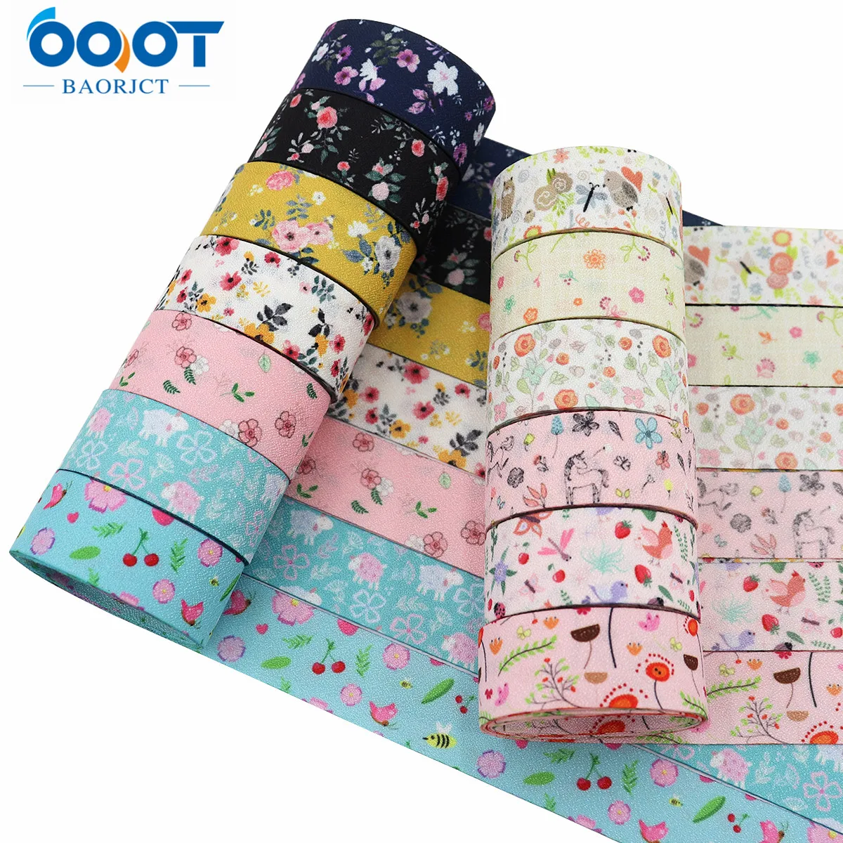 Beautiful Flowers Double-Sided Fabric Ribbons 22709-2 10Yards For Gifts Wrapping Crafts DIY Handmade Bow Hair Ornament Ribbon