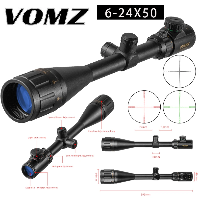 

VOMZ 6-24X50 Tactical Optic Cross Sight Green Red Illuminated Riflescope Hunting Rifle Scope Sniper Airsoft Air Guns