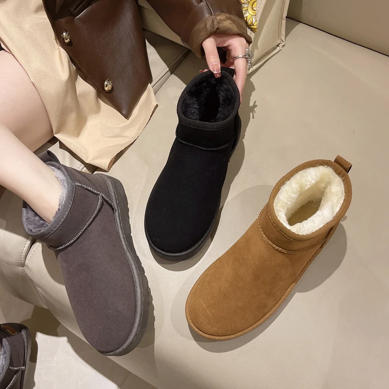 Botas planas goma para mujer, zapatos de punta redonda, tobilleras felpa sólida de Roma, 2022| | - AliExpress