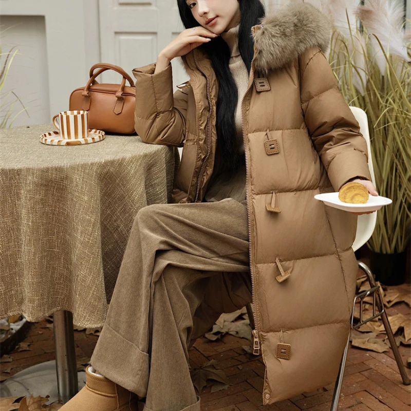 thumbnail image 1 of Chaqueta de invierno de plumón para mujer, abrigos acolchados con capucha, abrigos coreanos de botones sólidos, abrigos de piel grande, abrigos gruesos y cálidos para mujer, 1 of 5