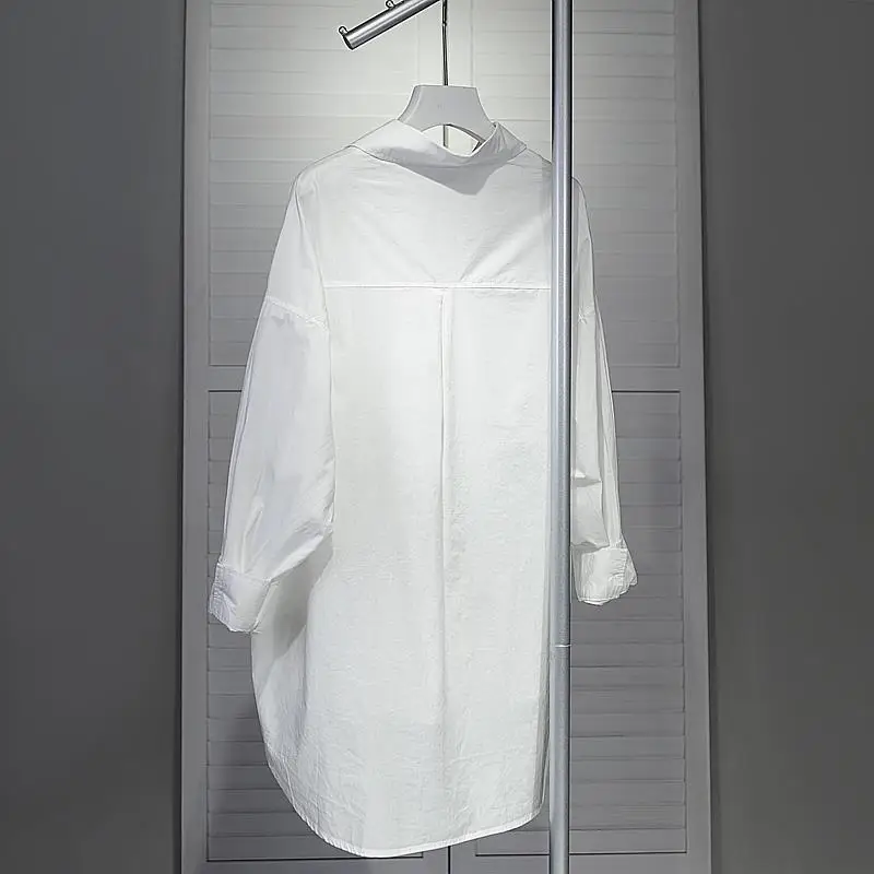 2024 Spring New Literary Large Size Loose Solid Color Polo Collar Long sleeved Shirt Women's Shirt Top