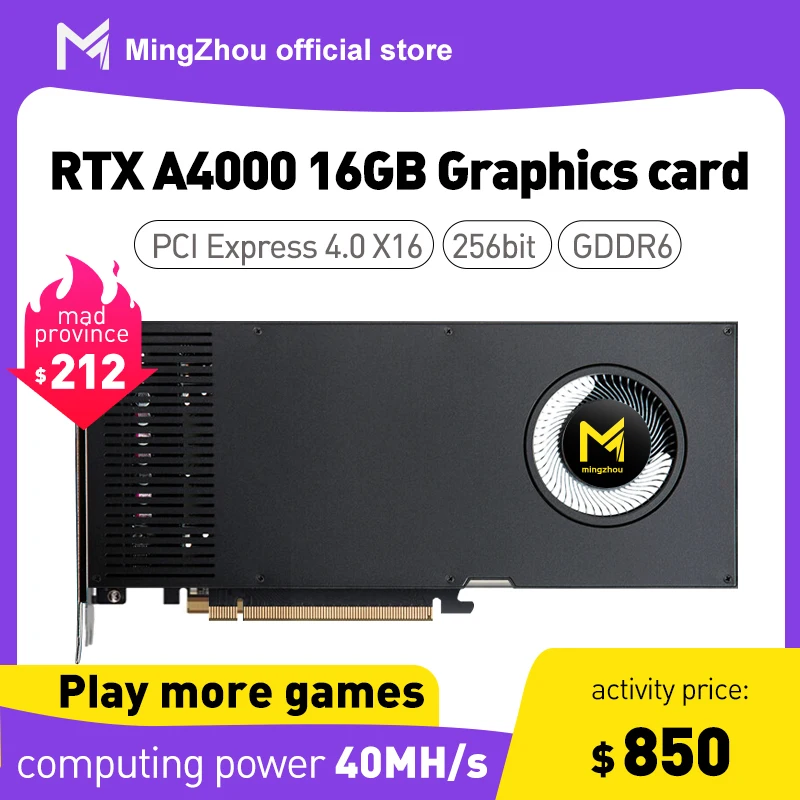 

Quadro RTX A4000 16GB GDDR6 256bit Computer Gaming Graphics Card ETH up to 40-42mh