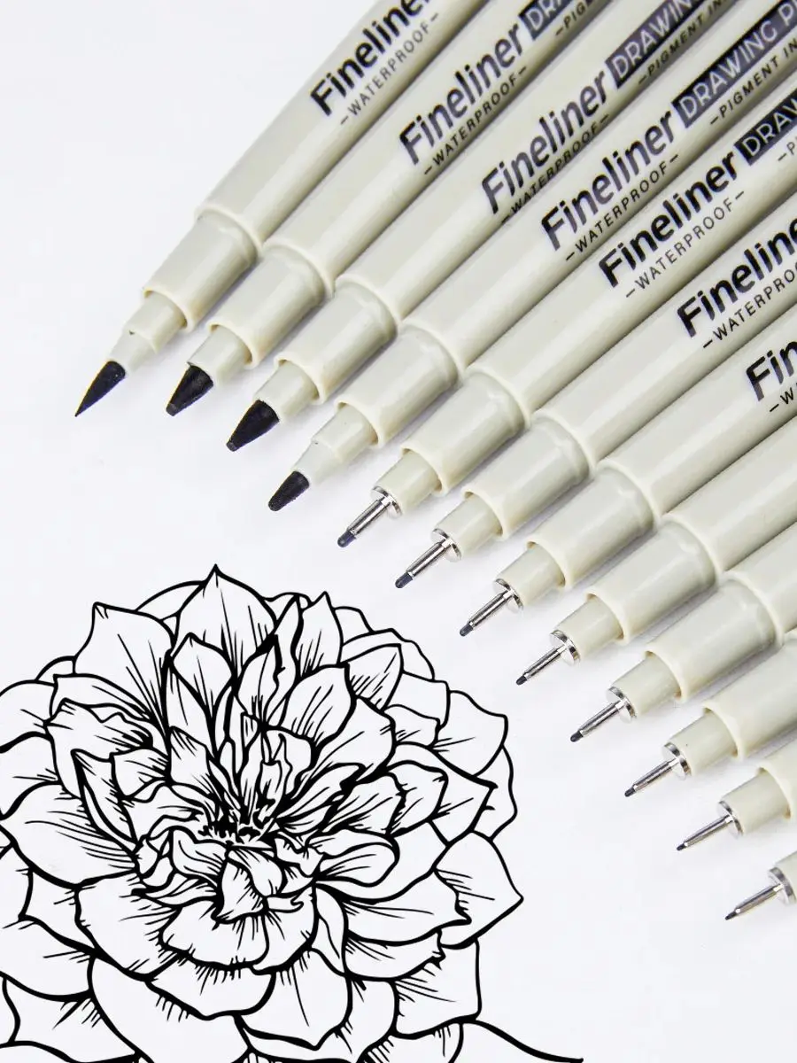 12er-Pack Zeichenstifte in verschiedenen Größen, wasserfeste Tinte, Archivmarker für Künstler, professionelle Skizzenkonturen, Anime, Aquarell – Detail 1