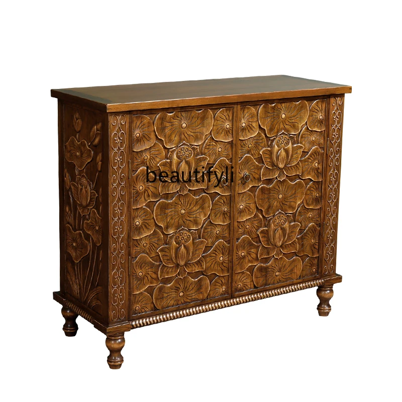 

Solid Wood Retro Doorway Entrance Cabinet Zitai Style Living Room Furniture Storage Organizer Shoe Cabinet storage cabinet