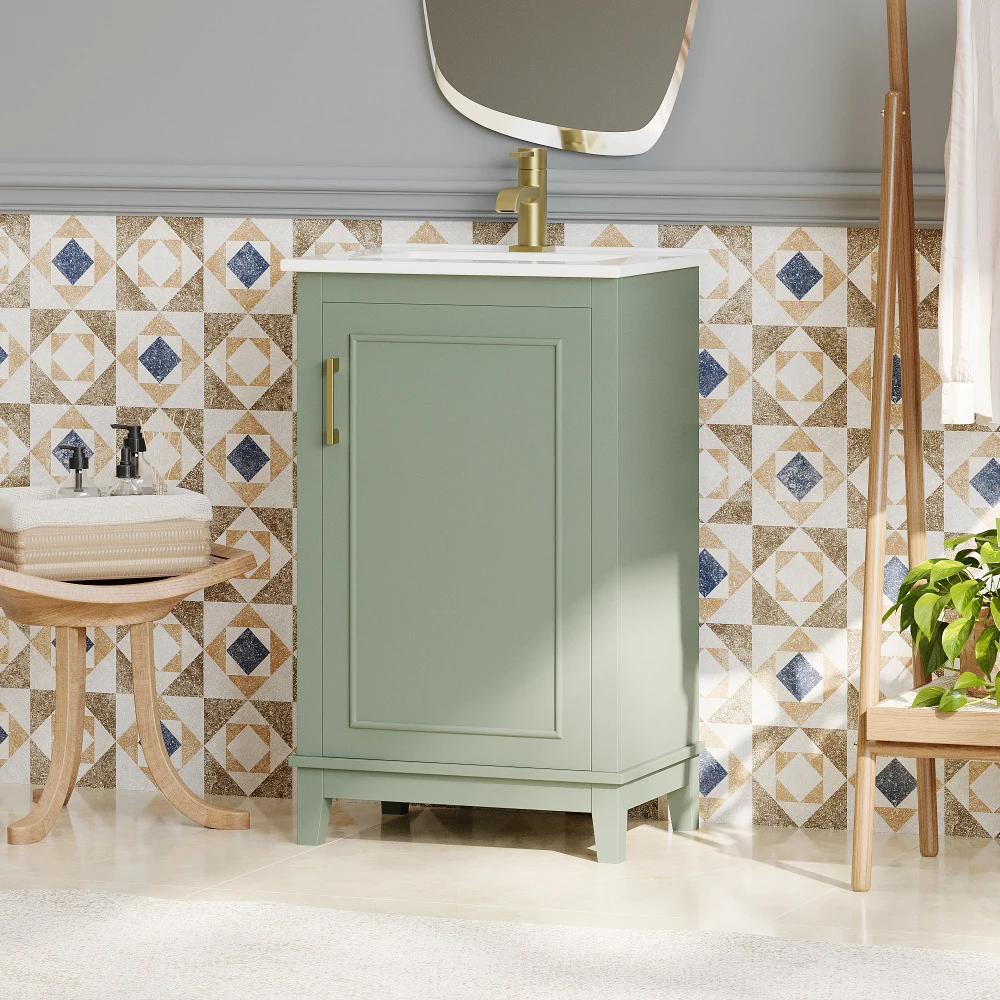 [Viedo] 20 Inch Modern Small Bathroom Vanity Cabinet With Ceramic Basin- 20*15.5*33.3 Inches,Ample Storage,1 Soft Close Door 3