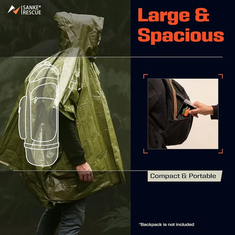 Multifunctional waterproof military poncho raincoat hooded cover for outdoor camping hiking travel motorcycle rain gear tent